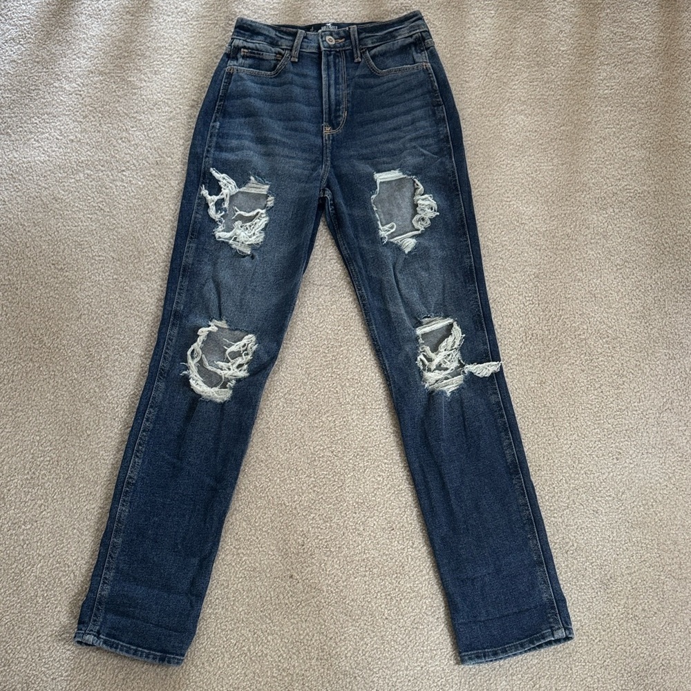 NWOT Y2K Hollister Dark Blue Distressed Ripped Jeans